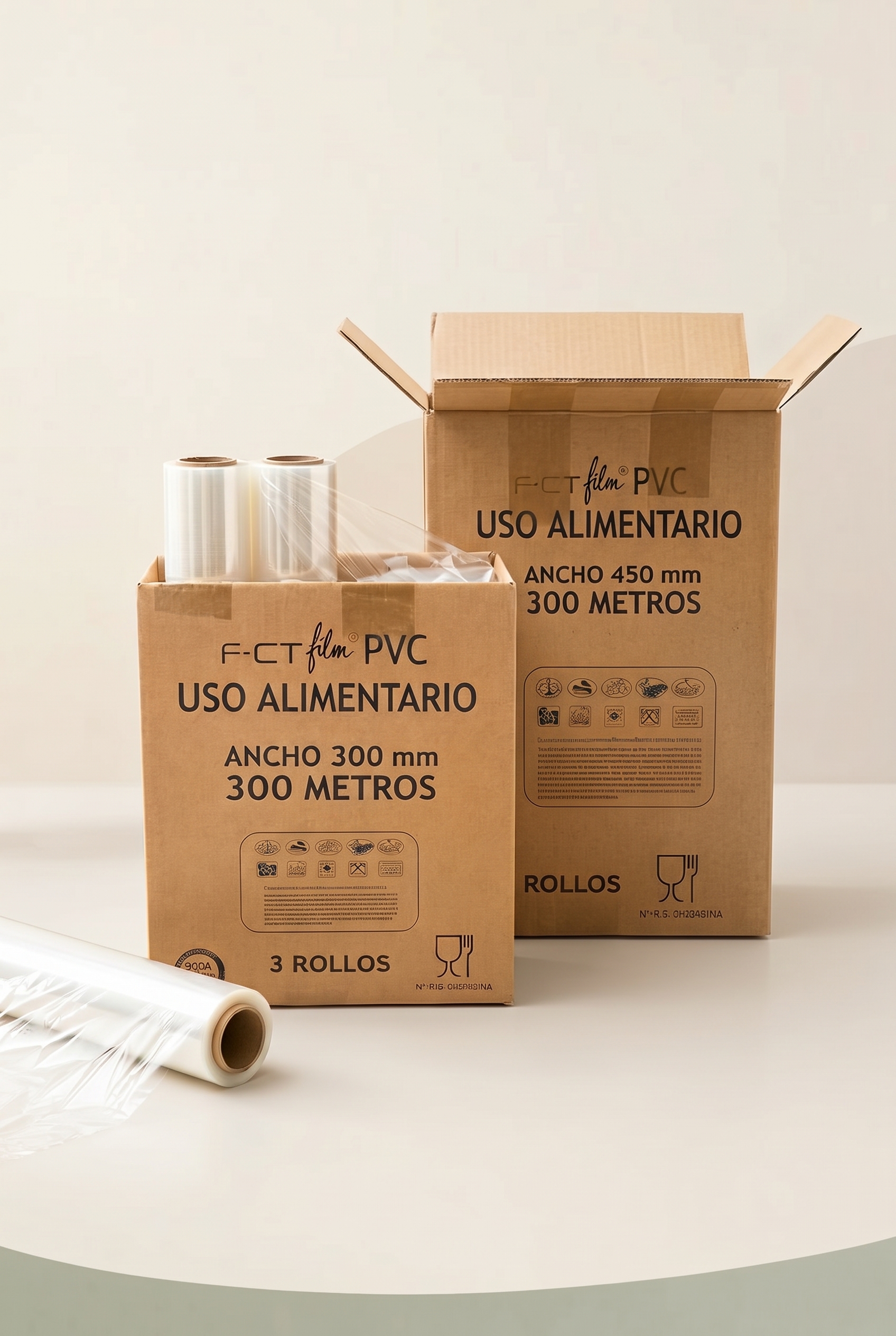 Cajas de Rollos Film PVC Uso Alimentario 300mm y 450mm